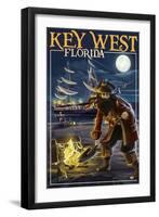 Key West, Florida - Pirate and Treasure-Lantern Press-Framed Art Print