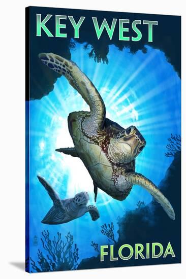 Key West, Florida - Sea Turtle Diving-Lantern Press-Stretched Canvas