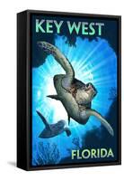 Key West, Florida - Sea Turtle Diving-Lantern Press-Framed Stretched Canvas