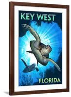Key West, Florida - Sea Turtle Diving-Lantern Press-Framed Art Print