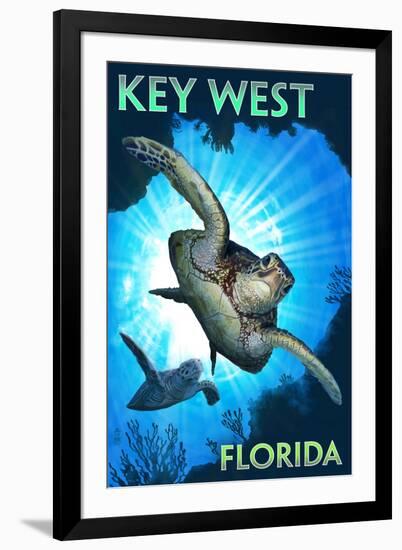 Key West, Florida - Sea Turtle Diving-Lantern Press-Framed Art Print