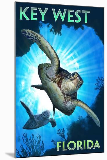 Key West, Florida - Sea Turtle Diving-Lantern Press-Mounted Art Print