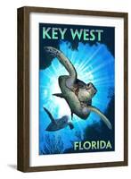 Key West, Florida - Sea Turtle Diving-Lantern Press-Framed Art Print