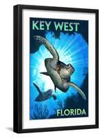 Key West, Florida - Sea Turtle Diving-Lantern Press-Framed Art Print