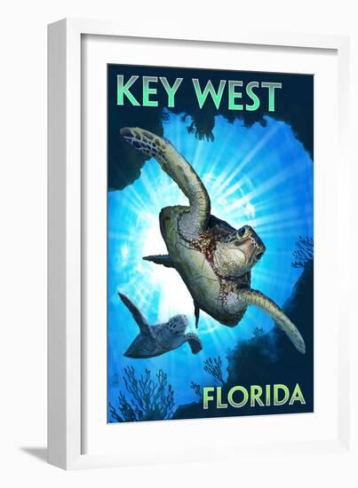 Key West, Florida - Sea Turtle Diving-Lantern Press-Framed Art Print