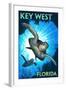 Key West, Florida - Sea Turtle Diving-Lantern Press-Framed Art Print