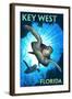 Key West, Florida - Sea Turtle Diving-Lantern Press-Framed Art Print