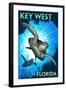 Key West, Florida - Sea Turtle Diving-Lantern Press-Framed Art Print