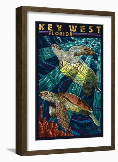 Key West, Florida - Sea Turtle Mosaic-Lantern Press-Framed Art Print