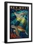 Key West, Florida - Sea Turtle Mosaic-Lantern Press-Framed Art Print