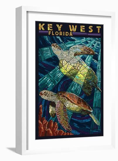 Key West, Florida - Sea Turtle Mosaic-Lantern Press-Framed Art Print