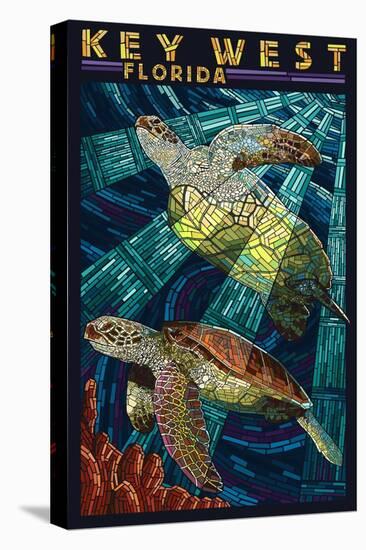 Key West, Florida - Sea Turtle Mosaic-Lantern Press-Stretched Canvas
