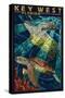 Key West, Florida - Sea Turtle Mosaic-Lantern Press-Stretched Canvas