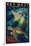 Key West, Florida - Sea Turtle Mosaic-Lantern Press-Framed Art Print