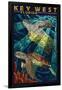 Key West, Florida - Sea Turtle Mosaic-Lantern Press-Framed Art Print