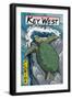 Key West, Florida - Sea Turtle Woodblock Print-Lantern Press-Framed Art Print