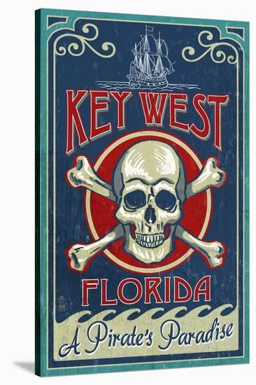 Key West, Florida - Skull and Crossbones-Lantern Press-Stretched Canvas