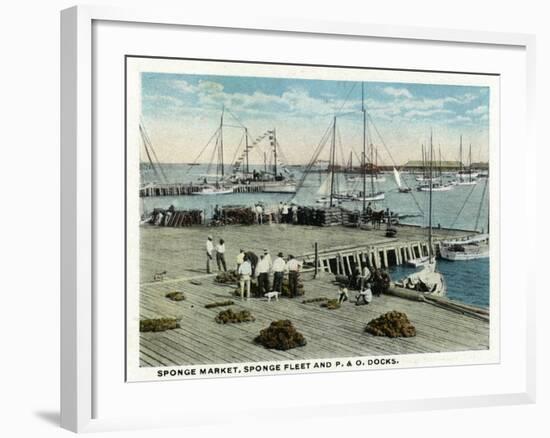 Key West, Florida - Sponge Market at P and O Docks-Lantern Press-Framed Art Print