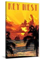 Key West, Florida - Sunset and Ship-Lantern Press-Stretched Canvas