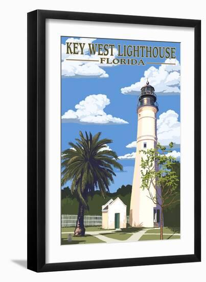 Key West Lighthouse, Florida Day Scene-Lantern Press-Framed Art Print