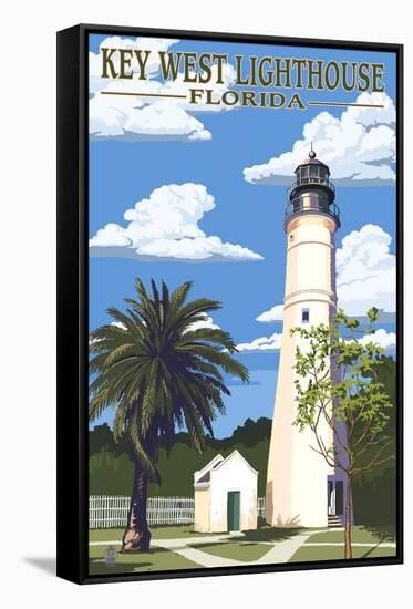 Key West Lighthouse, Florida Day Scene-Lantern Press-Framed Stretched Canvas