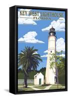 Key West Lighthouse, Florida Day Scene-Lantern Press-Framed Stretched Canvas