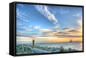 Key West Lone Figure Sunset-Robert Goldwitz-Framed Stretched Canvas