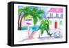 Key West Pink House and Signpost with Bike-M. Bleichner-Framed Stretched Canvas