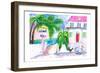 Key West Pink House and Signpost with Bike-M. Bleichner-Framed Art Print