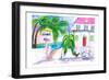 Key West Pink House and Signpost with Bike-M. Bleichner-Framed Art Print