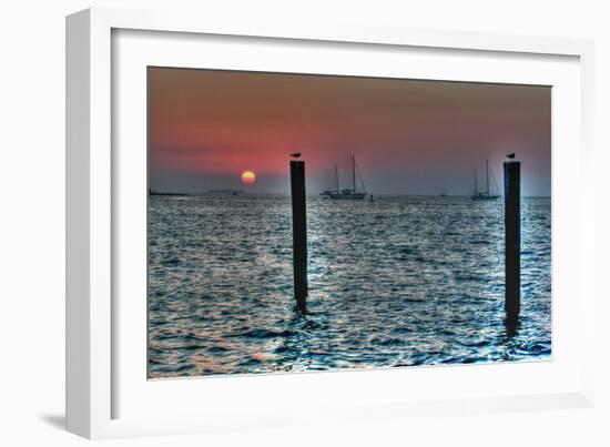 Key West Sunset Two Pilings-Robert Goldwitz-Framed Photographic Print