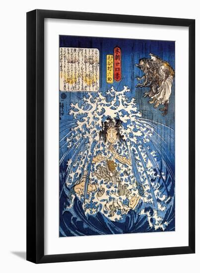 Keyamura Rokusuke under the Hikosan Gongen Waterfall-Kuniyoshi Utagawa-Framed Giclee Print