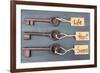 Keys to Happiness, Conceptual Photo. on Color Wooden Background-Yastremska-Framed Photographic Print