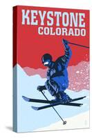 Keystone, Colorado - Colorblocked Skier-Lantern Press-Stretched Canvas