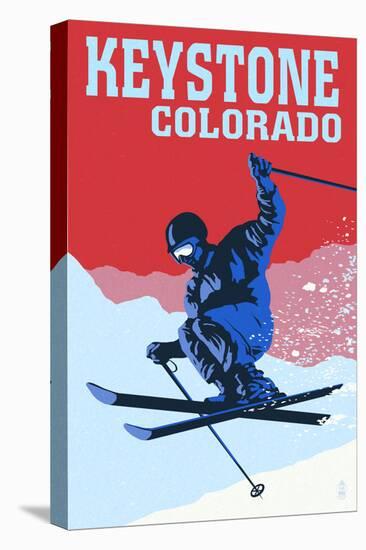 Keystone, Colorado - Colorblocked Skier-Lantern Press-Stretched Canvas