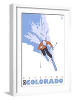Keystone, Colorado, Stylized Skier-Lantern Press-Framed Art Print