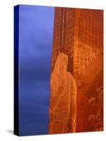 Khentii Province, Sunrise on a Carved Obelisk Dedicated to Genghis Khan, Mongolia-Paul Harris-Stretched Canvas