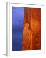 Khentii Province, Sunrise on a Carved Obelisk Dedicated to Genghis Khan, Mongolia-Paul Harris-Framed Photographic Print