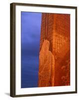 Khentii Province, Sunrise on a Carved Obelisk Dedicated to Genghis Khan, Mongolia-Paul Harris-Framed Photographic Print