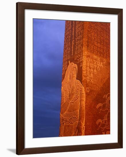 Khentii Province, Sunrise on a Carved Obelisk Dedicated to Genghis Khan, Mongolia-Paul Harris-Framed Photographic Print