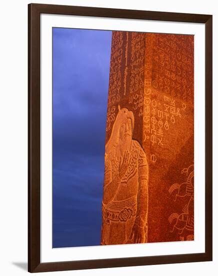 Khentii Province, Sunrise on a Carved Obelisk Dedicated to Genghis Khan, Mongolia-Paul Harris-Framed Photographic Print