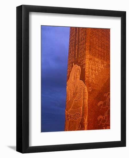 Khentii Province, Sunrise on a Carved Obelisk Dedicated to Genghis Khan, Mongolia-Paul Harris-Framed Premium Photographic Print