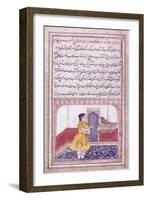 Khujista Talking to the Parrot, C. 1580 (Gouache with Gold Paint on Paper)-null-Framed Giclee Print