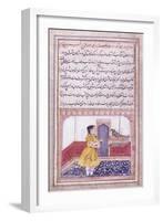 Khujista Talking to the Parrot, C. 1580 (Gouache with Gold Paint on Paper)-null-Framed Giclee Print