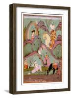 Khusraw Beholding Shirin Bathing. (Miniature From the Cycle of Eight Poetic Subjects)-null-Framed Giclee Print