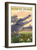 Kiawah Island, South Carolina - Alligator and Baby-Lantern Press-Framed Art Print