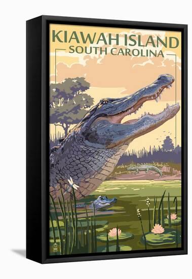 Kiawah Island, South Carolina - Alligator Scene-Lantern Press-Framed Stretched Canvas