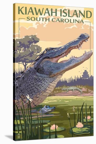 Kiawah Island, South Carolina - Alligator Scene-Lantern Press-Stretched Canvas