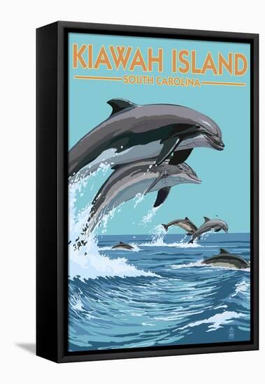 Kiawah Island, South Carolina - Dolphins Jumping-Lantern Press-Framed Stretched Canvas