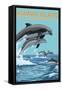 Kiawah Island, South Carolina - Dolphins Jumping-Lantern Press-Framed Stretched Canvas